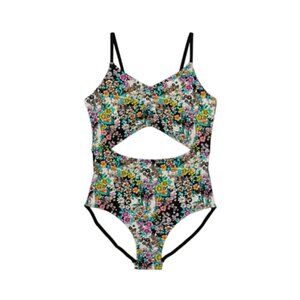 Art Class girls one piece black floral bathing suit